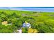 Captivating aerial view showcasing a home surrounded by lush greenery with a scenic waterfront backdrop at 21 Whitehall Ave., Georgetown, SC 29440