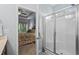Modern walk-in shower with glass doors and bedroom view at 260 Dunbarton Ln., Conway, SC 29526
