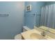 Simple bathroom featuring blue walls, toilet and mirror at 305 N Hillside Dr. # 206, North Myrtle Beach, SC 29582