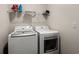 Laundry room with white washer and dryer, storage shelf, and visible outlets at 402 Toledo St., Conway, SC 29526