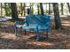Inviting blue park bench on a bed of pine needles in a wooded area at 4486 Little River Inn Ln. # 2107, Little River, SC 29566