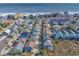 Aerial view showcasing a charming coastal neighborhood with vibrant, colorful beach homes at 161 Easy St., Garden City Beach, SC 29576