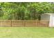 A wooden fence providing privacy to the large backyard with green lawn and a storage shed at 18 Pine Valley Ln., Surfside Beach, SC 29575