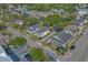 An aerial view capturing a charming coastal community with beach houses surrounded by lush greenery and mature trees at 401 17Th Ave. S, North Myrtle Beach, SC 29582