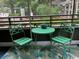 Relaxing outdoor patio furnished with a green table and chairs, perfect for enjoying the surroundings at 415 Ocean Creek Dr. # 2117, Myrtle Beach, SC 29572