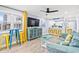 Bright living room with coastal decor, comfortable seating, and an open view to the kitchen at 4303 South Ocean Blvd. # 303, North Myrtle Beach, SC 29582