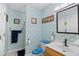 Cozy bathroom with sea-themed decor, including shell wallpaper and blue accents at 739 Tall Oaks Dr., Myrtle Beach, SC 29588