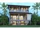 A modern two-story home, displaying an expansive rear facade with balconies and outdoor ceiling fans at 852 Waterton Ave., Myrtle Beach, SC 29579