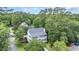 An aerial view of the property with surrounding lush trees and a glimpse of neighborhood at 9 Winnowing Way, Pawleys Island, SC 29585