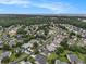 Stunning aerial view of a residential neighborhood with lush greenery and a glimpse of the ocean in the distance at 15 Saltwind Loop, Murrells Inlet, SC 29576
