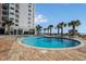Large community pool with lounge chairs and palm trees nearby at 1605 S Ocean Blvd. # 204, Myrtle Beach, SC 29577