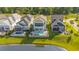 Aerial view of homes with private pools backing onto a serene lake, with lush green landscaping at 201 West Isle Of Palms Ave., Myrtle Beach, SC 29579