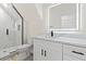 A modern bathroom offers marble shower, white cabinet, and an LED mirror at 2205 Yellow Morel Way, Myrtle Beach, SC 29579