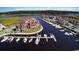 Aerial view of marina with boats docked in deep water, nearby townhomes, and scenic waterfront at 4396 Baldwin Ave. # 1, Little River, SC 29566