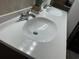 Close-up on the double vanity in a well-lit bathroom, showing a clean white countertop and modern fixtures at 514 Palm St., Georgetown, SC 29440