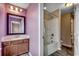 Bathroom featuring a vanity with storage, framed mirror and shower-tub combo at 5153 Country Pine Dr., Myrtle Beach, SC 29579