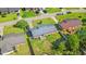 Aerial view of a well-maintained property with a spacious backyard, patio, and lush green surroundings in a quiet neighborhood at 517 Cardinal Dr., Conway, SC 29526
