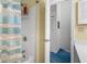 Bathroom featuring a shower-tub combo with blue accents and a neutral-colored vanity at 614 15Th Ave. S # 41, Surfside Beach, SC 29575