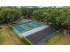 Overhead view of outdoor pickleball court, equipped with benches and fenced at 64 Bamboo Loop # 161, Georgetown, SC 29440