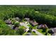 Overhead view of several well-manicured homes surrounded by mature trees, and lush lawns, creating a serene neighborhood setting at 6572 Wellington Dr., Murrells Inlet, SC 29576