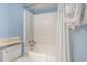 Bathroom including a shower, toilet, and towel racks at 9400 Shore Dr. # 124, Myrtle Beach, SC 29572
