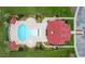 Overhead view of the pool area including a big pool and jacuzzi, with beautiful landscaping at 1716 Cravens St., Georgetown, SC 29440