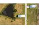 Aerial view showcases the home's location near a pond and adjacent to the road at 1716 Cravens St., Georgetown, SC 29440