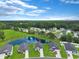 Overhead shot showcases a well-planned neighborhood with homes overlooking a tranquil pond and expansive green spaces at 182 Foxford Dr., Conway, SC 29526