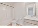 Clean, bright bathroom with a bathtub, toilet, and a modern vanity with a marble countertop at 182 Foxford Dr., Conway, SC 29526