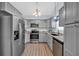Contemporary kitchen with gray cabinets, stainless steel appliances, and granite countertops at 252 Heath Dr., Longs, SC 29568