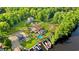 Aerial view showcases a charming property with a pool, boat dock, and lush greenery at 3721 Ed Smith Ave., Myrtle Beach, SC 29588