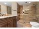 Beautiful bathroom with tiled walk-in shower, granite countertops, and modern fixtures at 3721 Ed Smith Ave., Myrtle Beach, SC 29588