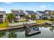 An aerial shot showcases a waterfront home with a private dock, enclosed yard, and serene waterway access at 39 Newport St., Ocean Isle Beach, NC 28469