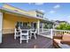 This inviting outdoor deck features stylish seating and provides an excellent space to enjoy the waterfront ambiance at 39 Newport St., Ocean Isle Beach, NC 28469