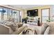 Inviting living room featuring a large window, TV, comfortable seating, and elegant decor at 4486 Little River Inn Ln. # 2103, Little River, SC 29566