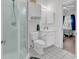 Bright bathroom with a glass enclosed shower, toilet, and vanity at 4811 Orchid Way # 301, Myrtle Beach, SC 29577