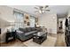 Cozy living room featuring a comfortable sofa and a ceiling fan at 6001 - 1498 S Kings Hwy., Myrtle Beach, SC 29575