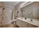 Clean bathroom featuring a shower-tub combo and a double sink vanity at 601 Hillside Dr. N # 3704, North Myrtle Beach, SC 29582