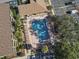 Top-down view of the sparkling pool area with ample lounge chairs, palm trees, and lush landscaping at 9501 Shore Dr. # A-311, Myrtle Beach, SC 29572