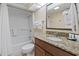 Well-maintained bathroom with shower/tub, and granite vanity top at 1708 N Ocean Blvd. # 101, Myrtle Beach, SC 29577