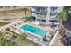 Aerial view of the outdoor pool with plenty of lounge chairs at 1708 N Ocean Blvd. # 101, Myrtle Beach, SC 29577