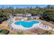 Aerial view of community pool with plenty of seating and tables to accommodate residents at 1969 Governors Landing Rd. # 224, Murrells Inlet, SC 29576