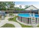 Backyard with above ground pool, patio seating, and shed for storage at 2588 Long Avenue Ext., Conway, SC 29526