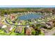 Aerial view of the neighborhood surrounding a calm lake with fountains at 455 Hyacinth Loop, Murrells Inlet, SC 29576