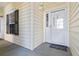 Inviting front door with sidelight, dark green shutters, and 'HOME' decor creating a welcoming entrance at 5822 Longwood Dr. # 104, Murrells Inlet, SC 29576