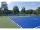 Well-maintained blue and green outdoor tennis courts surrounded by lush greenery at 5905 S Kings Hwy. # 1816 Rt, Myrtle Beach, SC 29575