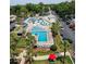 Aerial view of community waterpark featuring pools, slides, and various water activities at 5905 S Kings Hwy. # 1816 Rt, Myrtle Beach, SC 29575