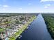 Aerial view of a waterfront community, showing the homes, canals, and boats at 853 Bluffview Dr., Myrtle Beach, SC 29579