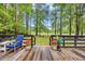 Inviting wooden deck with flowers overlooking a spacious, green backyard at 196 John Waites Ct., Georgetown, SC 29440