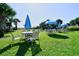 Green lawn space featuring patio furniture and blue umbrellas at 2310 N Ocean Blvd. # 1107, Myrtle Beach, SC 29577